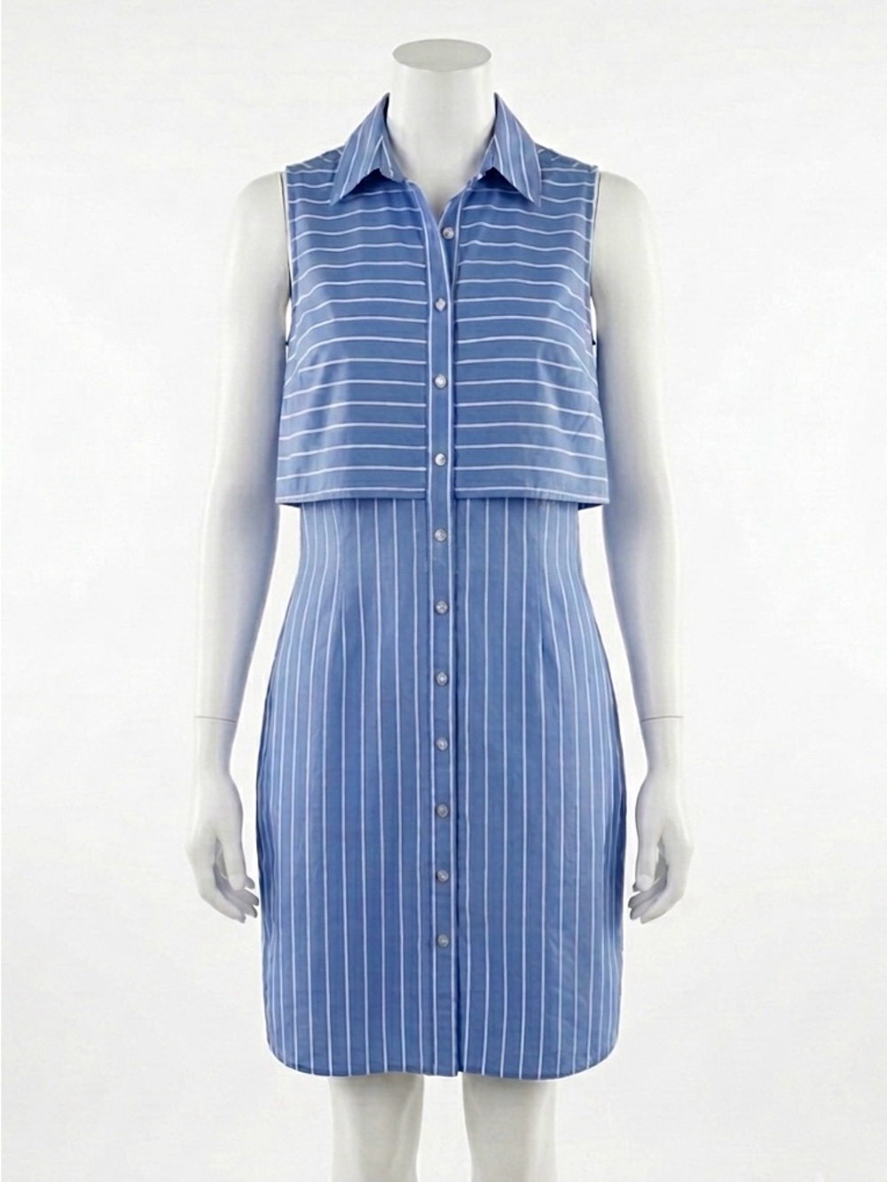 Brooks Brothers Blue White Striped Popover Shirt Dress Sleeveless Size 0 Cotton